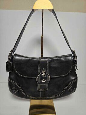 Coach Black Leather Soho Flap Shoulder Bag Y2K